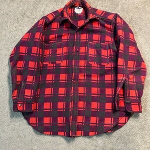 Vintage 1960s 1970s Champion Flannel Shirt Red Plaid Button Front Workwear L